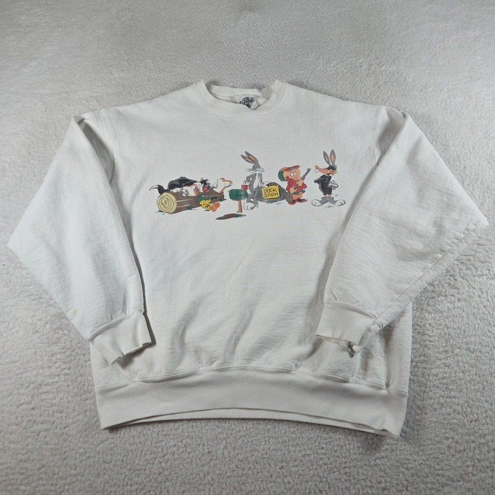 Vintage 1991 Looney Tunes Sweatshirt Size Large Double Sided‎ White USA Made